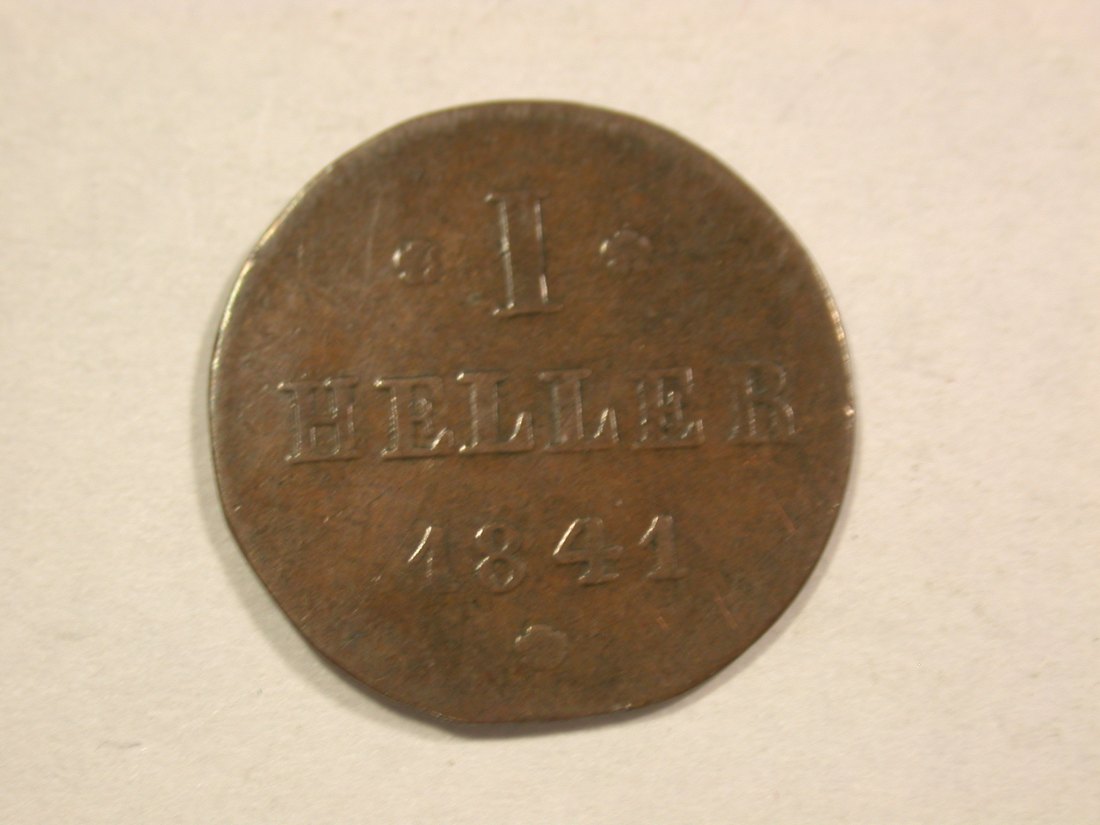 C07 Hessen Darmstadt 1 Heller 1841 in s-ss Druckstelle Originalbilder