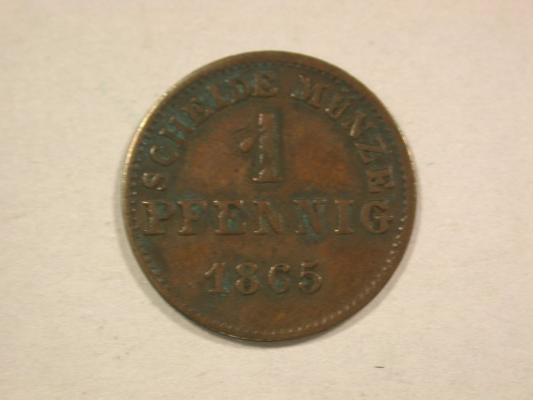  C07 Hessen Darmstadt 1 Pfennig 1865 in f.ss  Originalbilder   