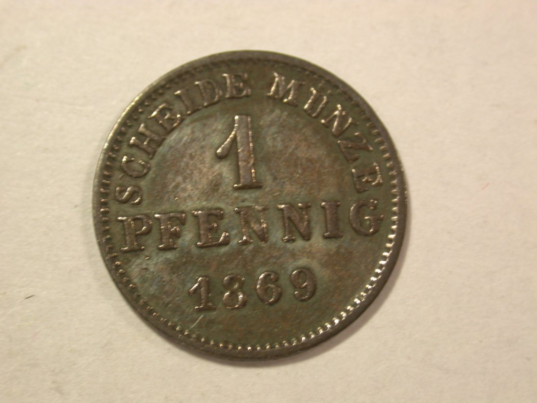 C07 Hessen Darmstadt 1 Pfennig 1869 in ss+ Originalbilder
