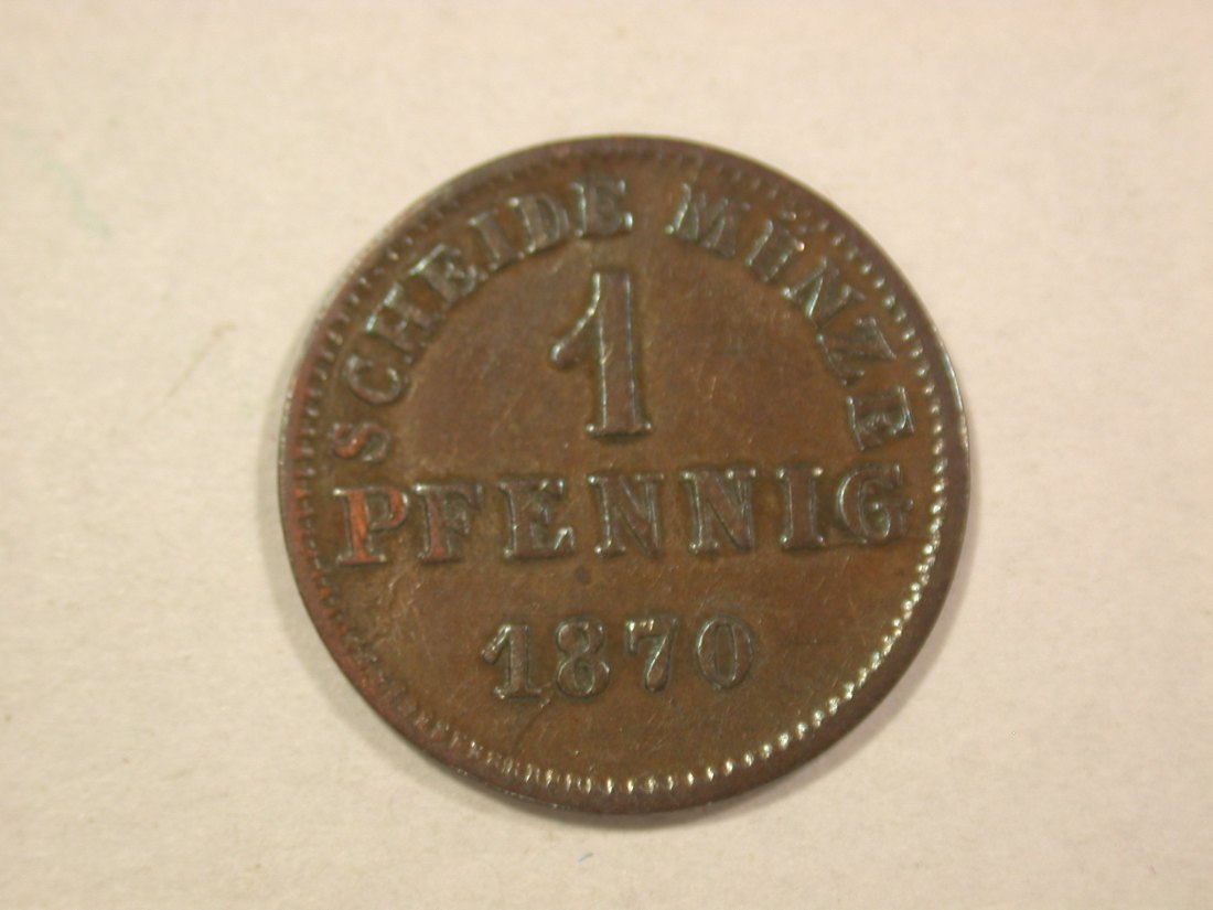  C07 Hessen Darmstadt 1 Pfennig 1870 in ss  Originalbilder   