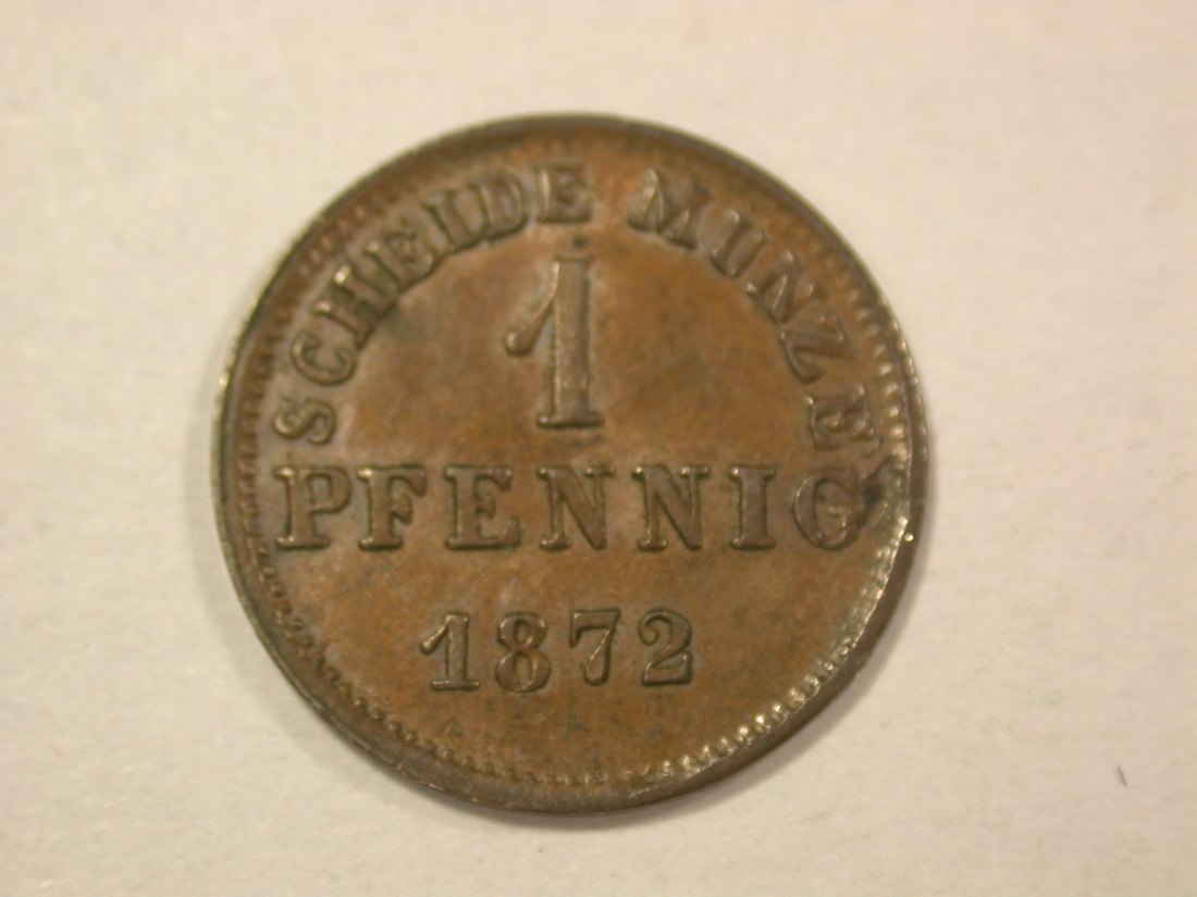 C07 Hessen Darmstadt 1 Pfennig 1872 in ss-vz Rdf. Originalbilder