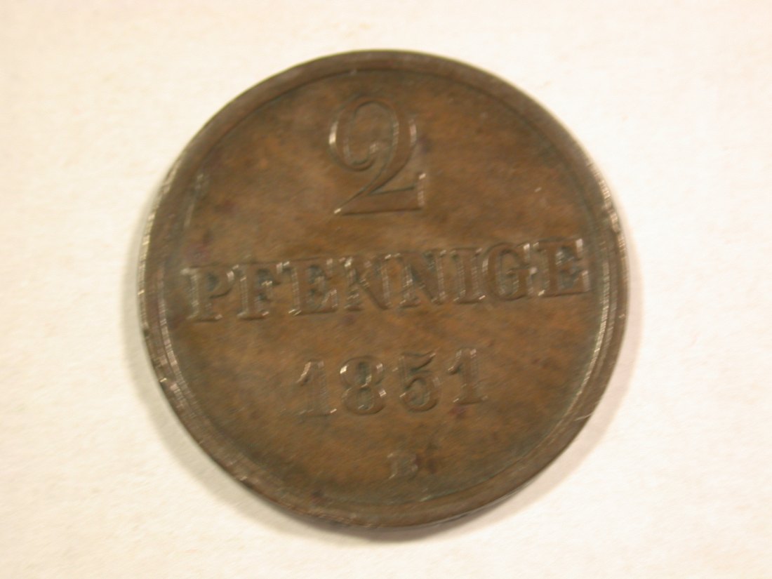 C07 Hannover 2 Pfennig 1851 B in ss Originalbilder