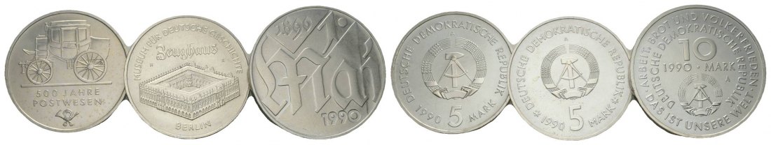  DDR, 10 Mark 1990 (1 Stück), 5 Mark 1990 (2 Stück)   