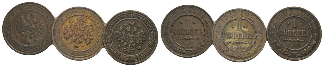  Russland, 3 Kleinmünzen (1912/1913/1903)   