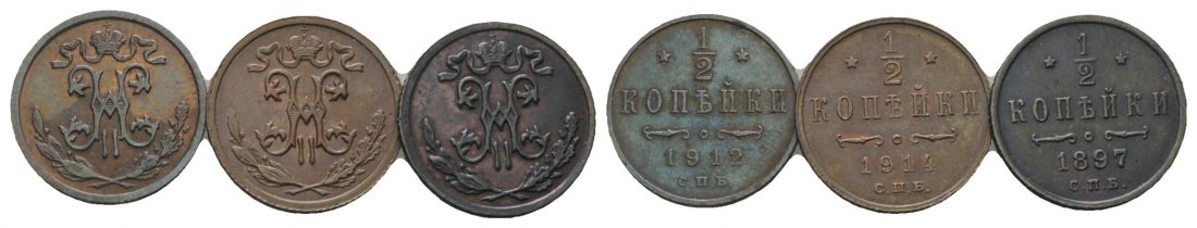  Russland, 3 Kleinmünzen (1912/1914/1897)   