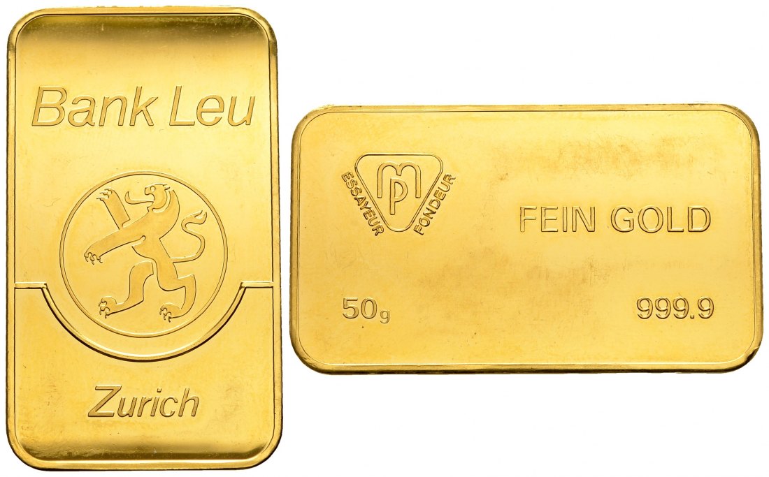 PEUS 1154 Schweiz 50 g Feingold. Bank Leu Barren GOLD 50 g o.J. Impaired Proof / Vorzüglich aus PP