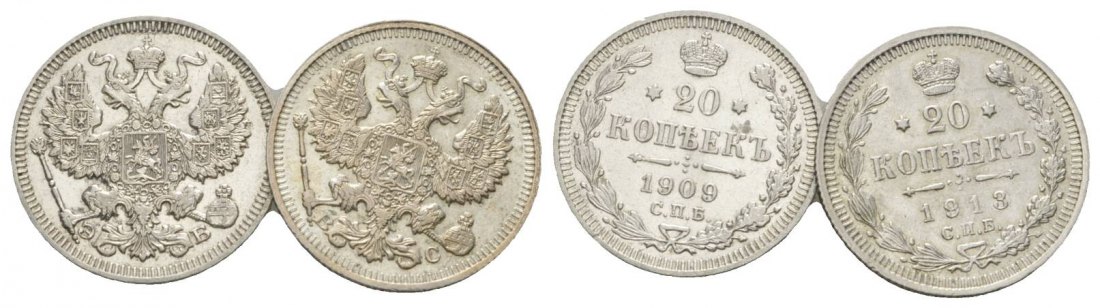  Russland, 2 Kleinmünzen (1909/1913)   