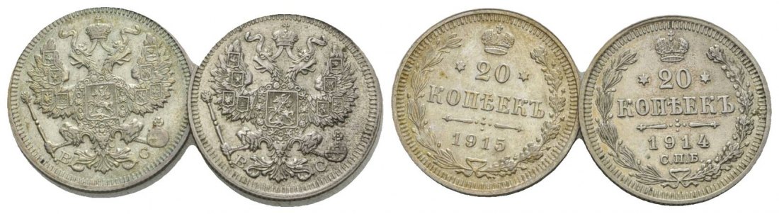  Russland, 2 Kleinmünzen (1915/1914)   