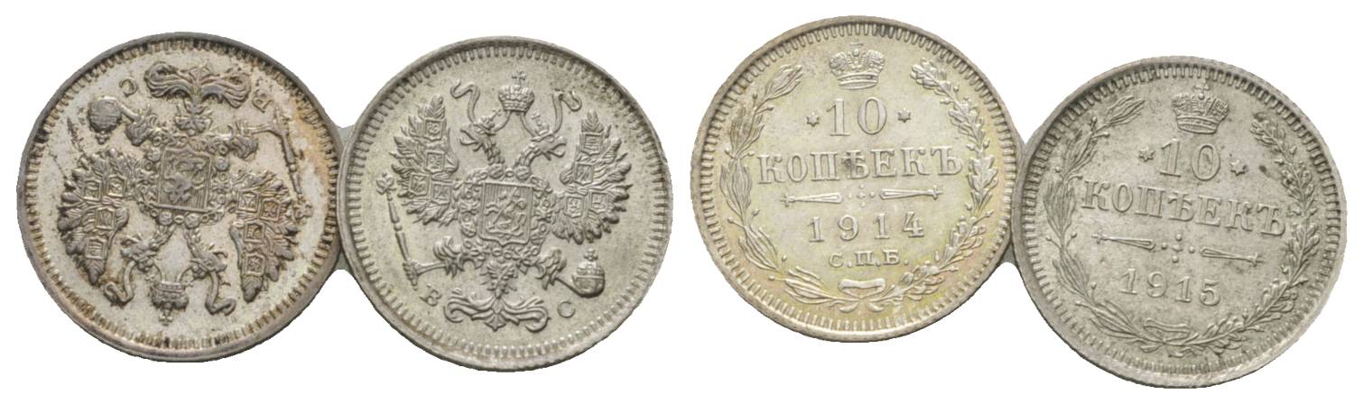  Russland, 2 Kleinmünzen (1914/1915)   