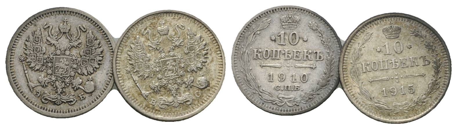  Russland, 2 Kleinmünzen (1910/1915)   