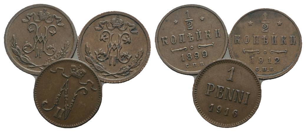  Russland, 3 Kleinmünzen (1899/1912/1916)   