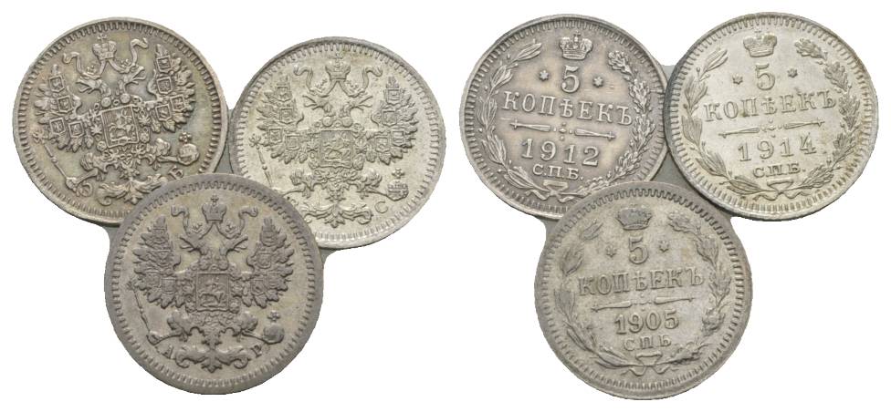  Russland, 3 Kleinmünzen (1912/1914/1905)   