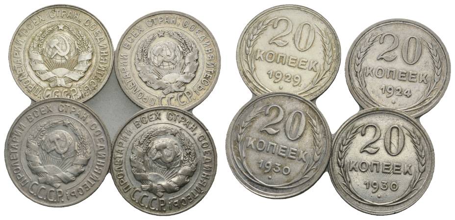  Russland, 4 Kleinmünzen (1929/1924/1930/1930)   