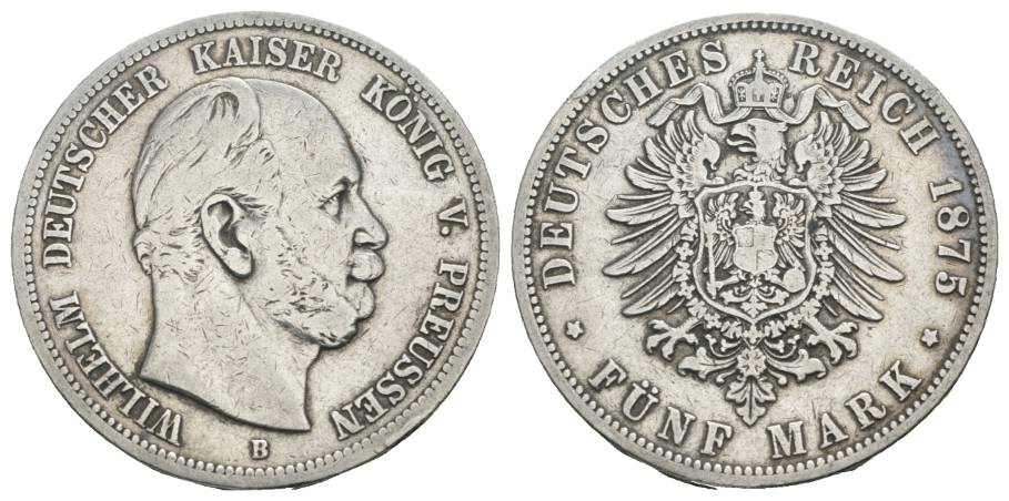  Preußen, 5 Mark 1875, Randfehler   