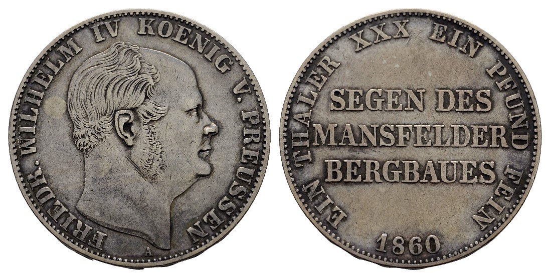  Linnartz Preussen Wilhelm II. Ausbeutetaler 1860 ss-vz   