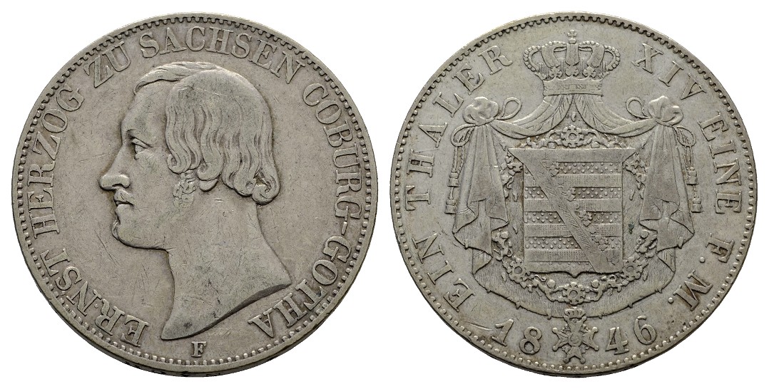  Linnartz Sachsen-Coburg-Gotha Ernst II. Taler 1846 ss   