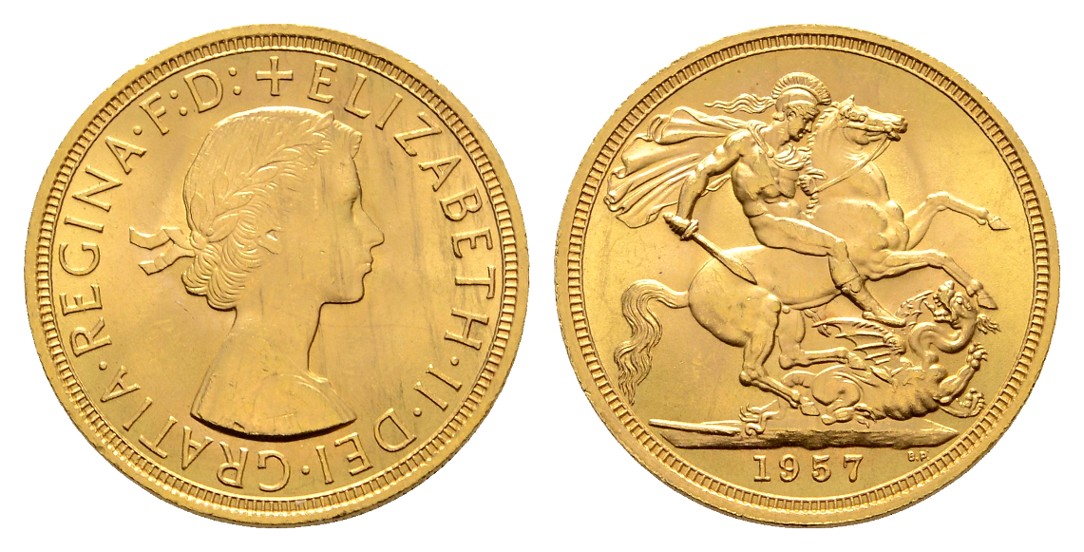  Linnartz Großbritannien Elizabeth II. 1 Sovereign 1957 vz Gewicht: 7,99g/916er   