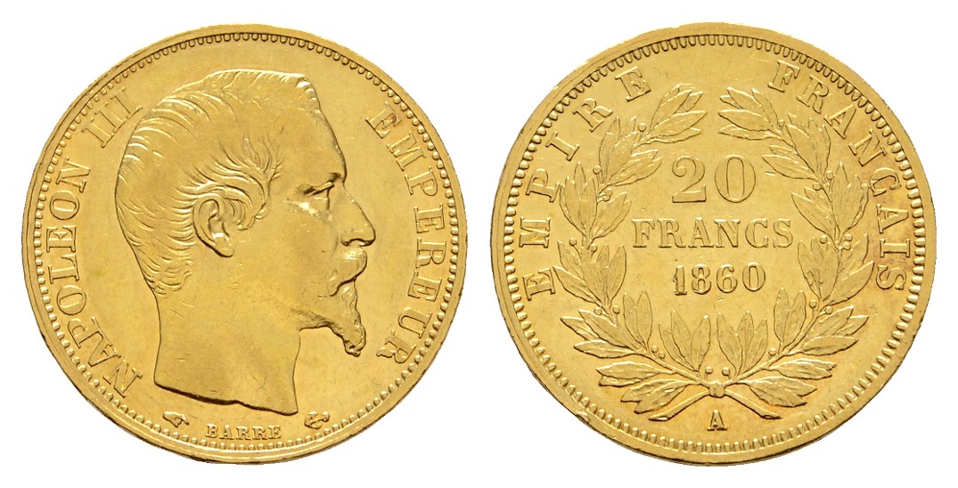  Linnartz Frankreich Napoleon III. 20 Francs 1860 A vz-stgl Gewicht: 6,45g/900er   