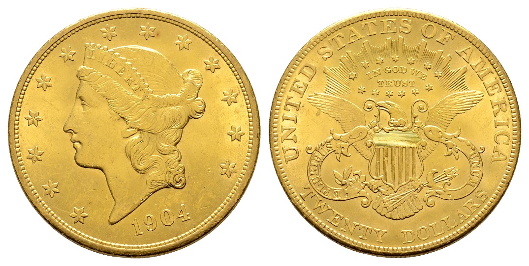  Linnartz USA 20 Dollars 1904 vz-stgl Gewicht: 33,44g/900er   