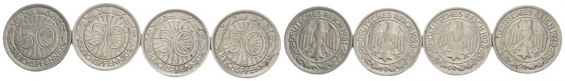  Weimarer Republik, 50 Pfennig (4 Kleinmünzen)   