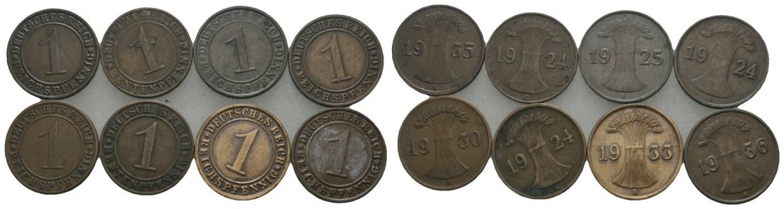  Weimarer Republik, 1 Pfennig (8 Kleinmünzen)   