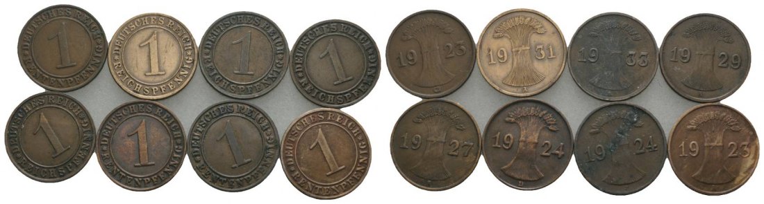  Weimarer Republik, 1 Pfennig (8 Kleinmünzen)   