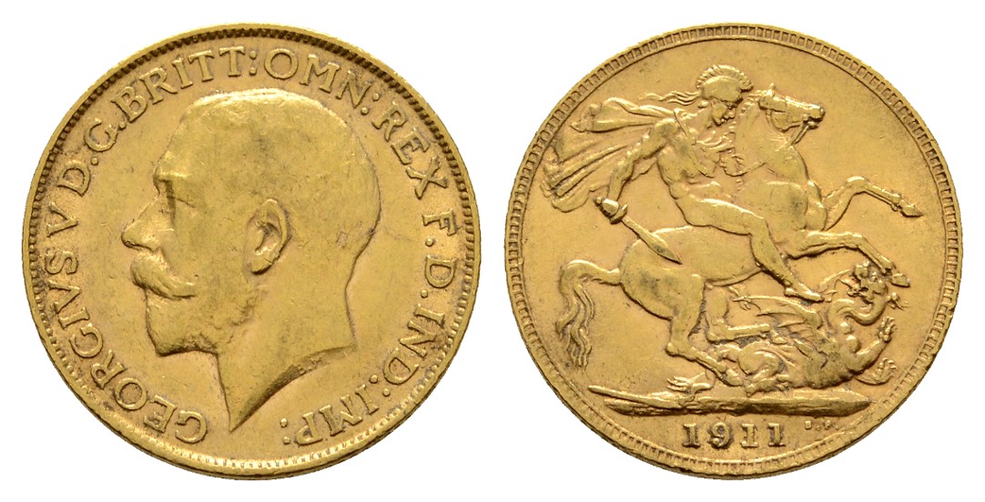  Linnartz Großbritannien Georg V. Sovereign 1911 vz Gewicht: 7,99g/917er   