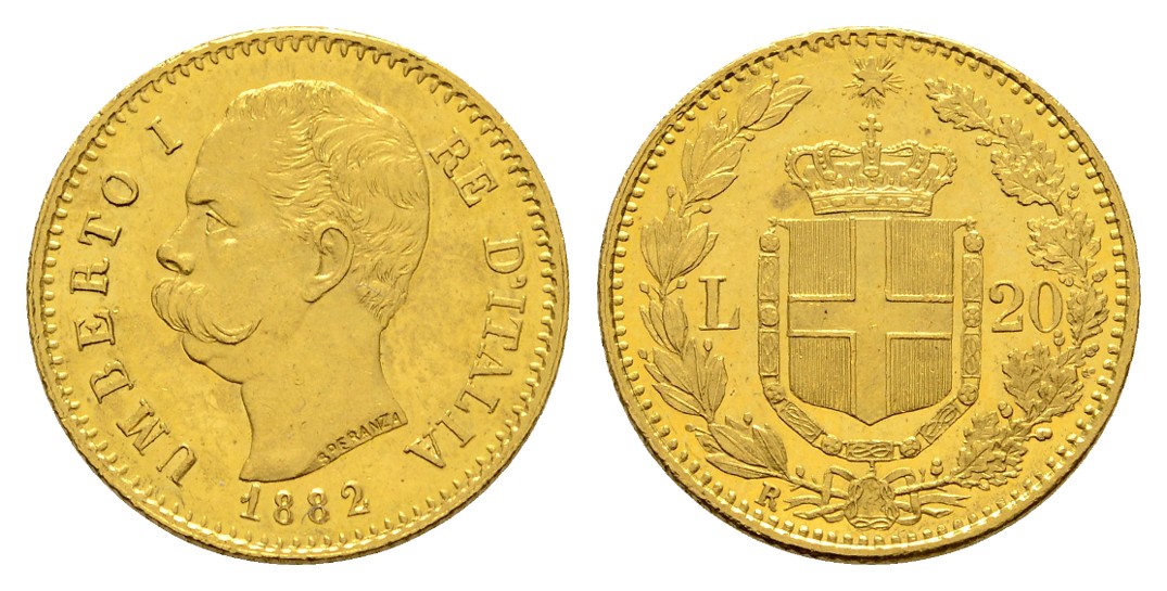  Linnartz Italien Umberto 20 Lire 1882 R fleckig vz Gewicht: 6,45g/900er   