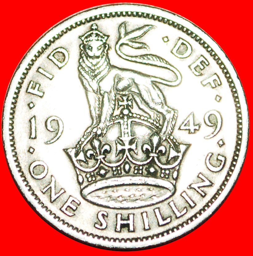  √ ENGLISH CREST: UNITED KINGDOM ★ 1 SHILLING 1949 GEORGE VI (1936-1952)! LOW START ★ NO RESERVE!   