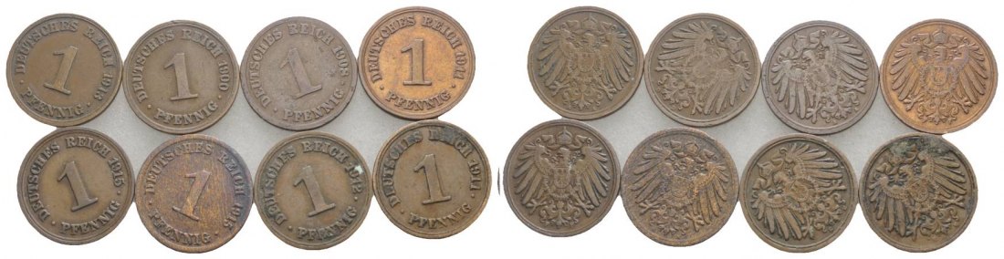  Kaiserreich, 1 Pfennig (8 Kleinmünzen)   