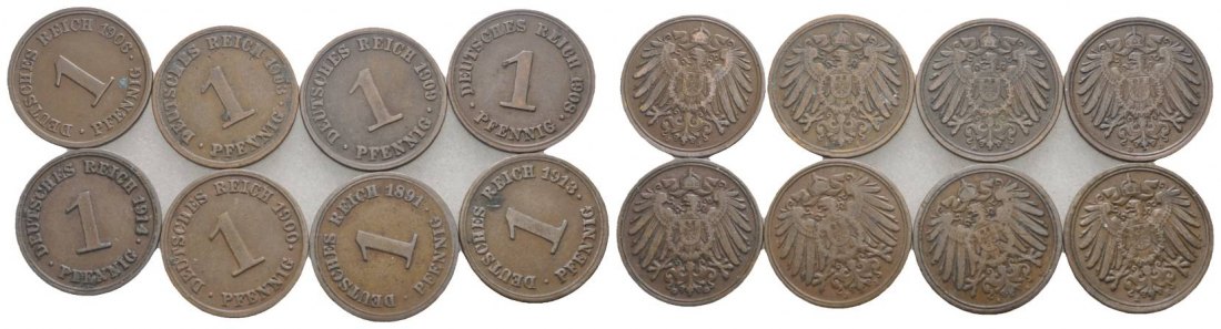  Kaiserreich, 1 Pfennig (8 Kleinmünzen)   