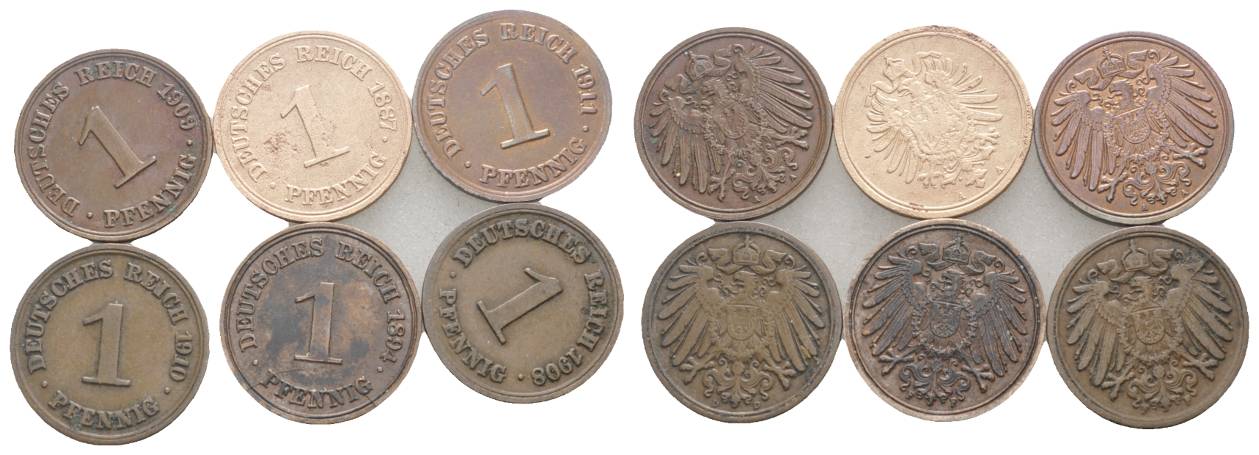  Kaiserreich, 1 Pfennig (6 Kleinmünzen)   