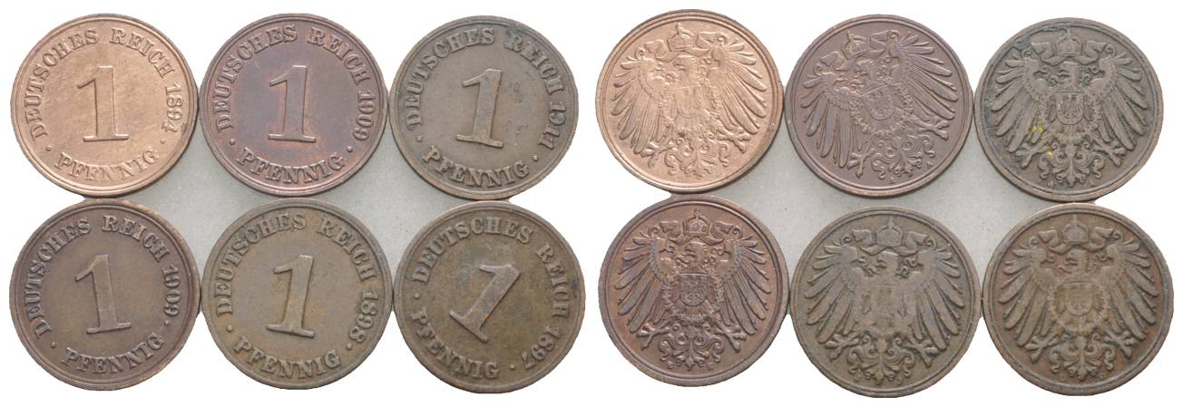  Kaiserreich, 1 Pfennig (6 Kleinmünzen)   