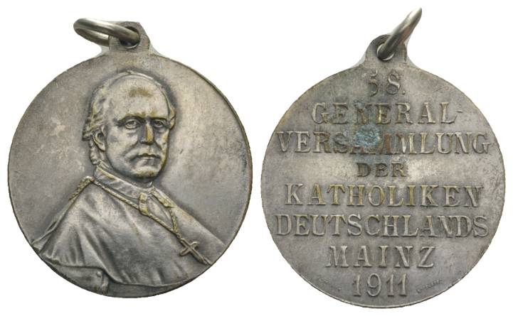  Mainz, tragbare versilberte Bronzemedaille 1911; Ø 27 mm; 10,26 g   