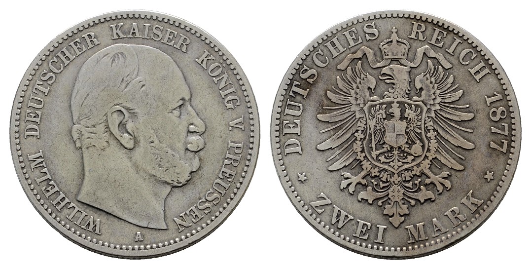  Linnartz KAISERREICH Preussen Wilhelm I. 2 Mark 1877 A ss-   