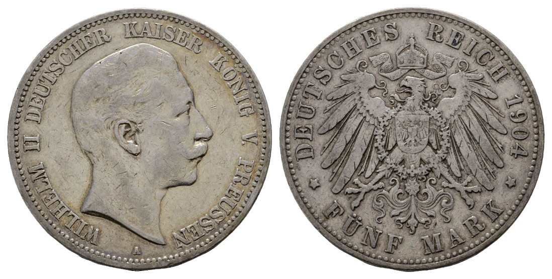  Linnartz KAISERREICH Preussen Wilhelm II. 5 Mark 1904 ss   