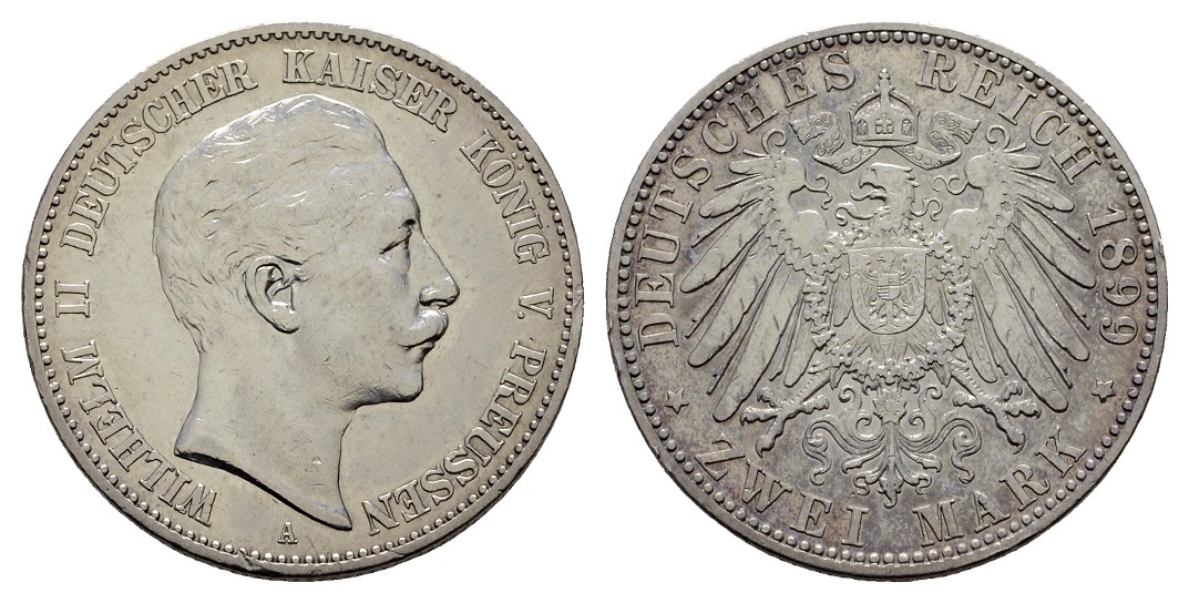  Linnartz KAISERREICH Preussen Wilhelm II. 2 Mark 1899 ss   