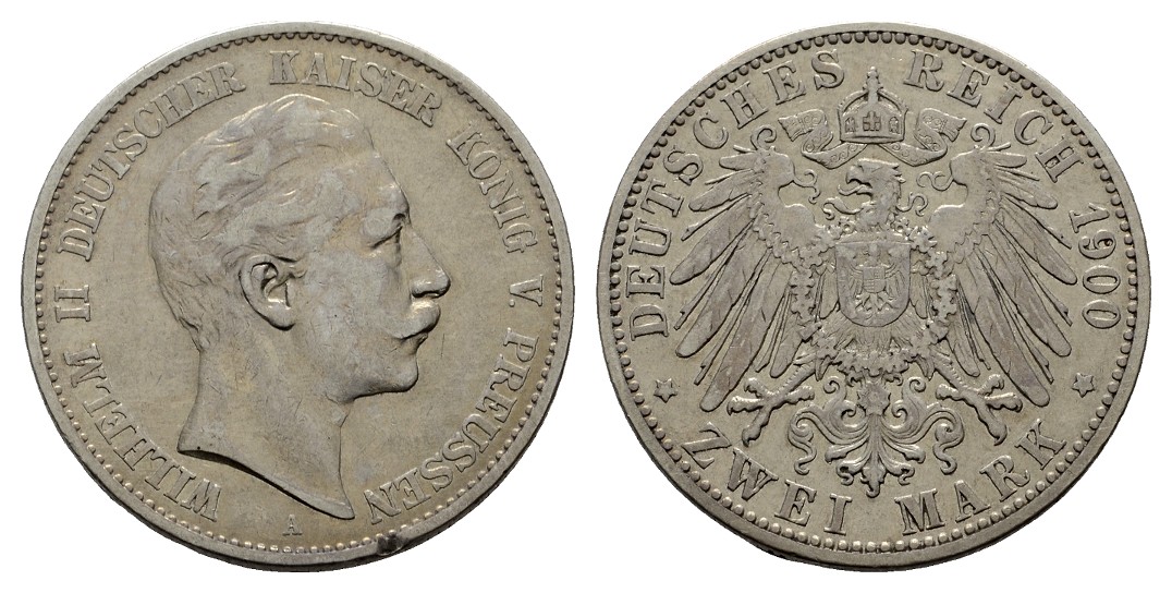  Linnartz KAISERREICH Preussen Wilhelm II. 2 Mark 1900 ss   