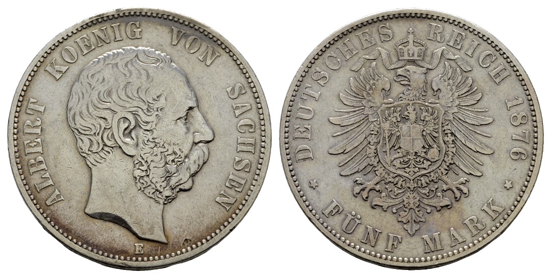  Linnartz KAISERREICH Sachsen Albert 5 Mark 1876 E ss   