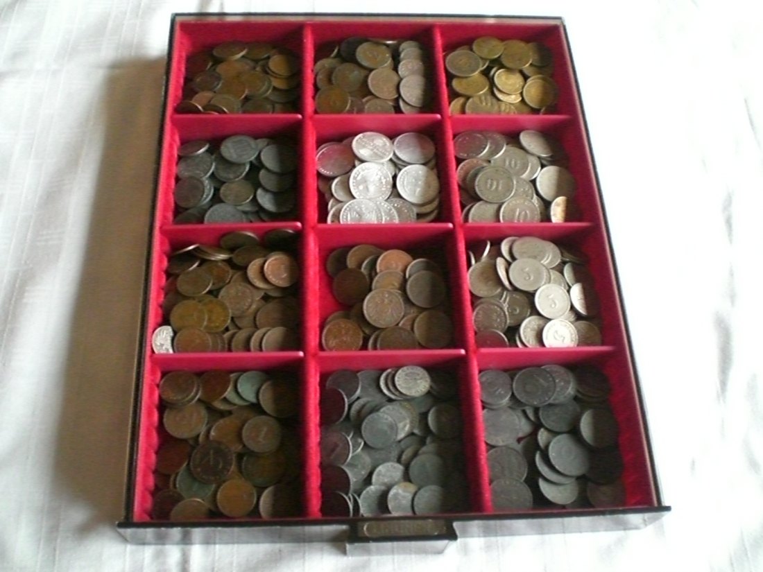 2,5 Kg Reichsmünzen = 99 Stück.KR,WR,III.Reich,K+Notgeld.