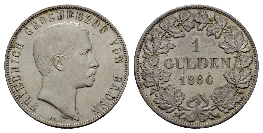  Linnartz Baden Friedrich 1 Gulden 1860 vz   