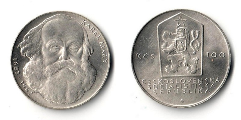  Tschechoslowakei 100 Kronen 1983  100th - Death of Karl Marx  FM-Frankfurt  Feinsilber: 4,5g   