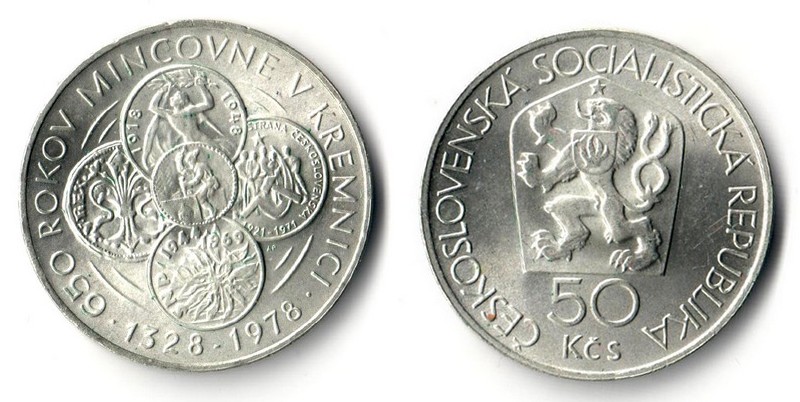  Tschechoslowakei 50 Kronen 1978 650th Anniversary of Kremnica Mint  FM-Frankfurt  Feinsilber: 9,1g   