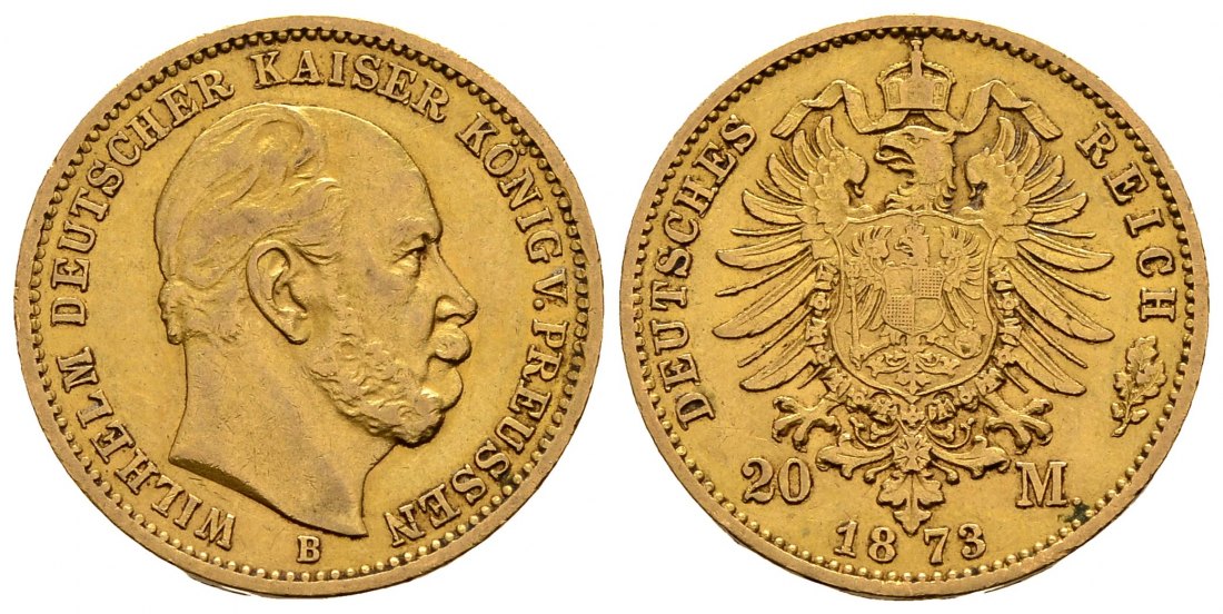PEUS 1246 Preußen - Kaiserreich 7,17 g Feingold. Wilhelm I. (1861 - 1888) 20 Mark GOLD 1873 B Hannover Sehr schön