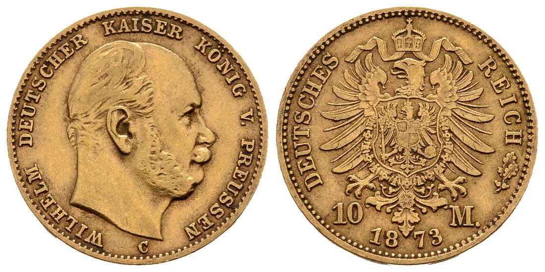 PEUS 1247 Kaiserreich - Preußen 3,58 g Feingold. Wilhelm I. (1861 - 1888) 10 Mark GOLD 1873 C Frankfurt Sehr schön