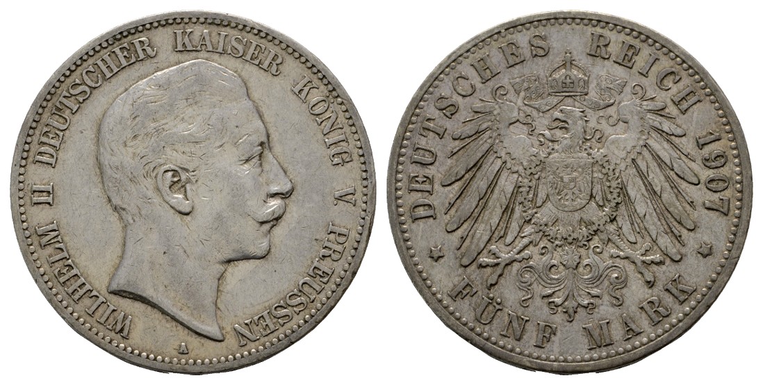  Linnartz KAISERREICH Preussen Wilhelm II. 5 Mark 1907 ss-vz   