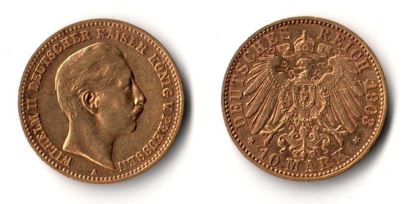 Preussen, Kaiserreich  10 Mark  1903 A MM-Frankfurt Feingold: 3,58g Wilhelm II. 1888-1918  