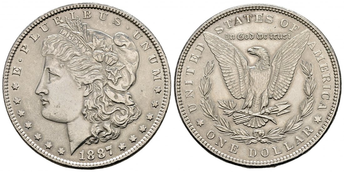 PEUS 1261 USA 24,06 g Feinsilber. Morgan Dollar SILBER 1887 Sehr schön +