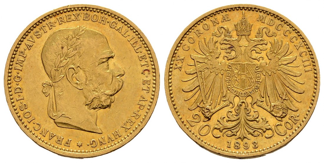 PEUS 1262 Österreich 6,10 g Feingold. Franz Joseph I. (1848 - 1916) 20 Kronen GOLD 1893 Sehr schön / Sehr schön +