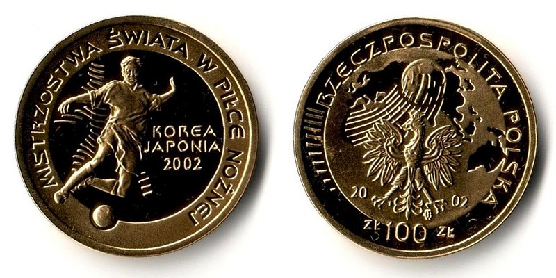 Polen  100 Zloty  2002 MM-Frankfurt Feingold: 7,2g FIFA - Soccer player  